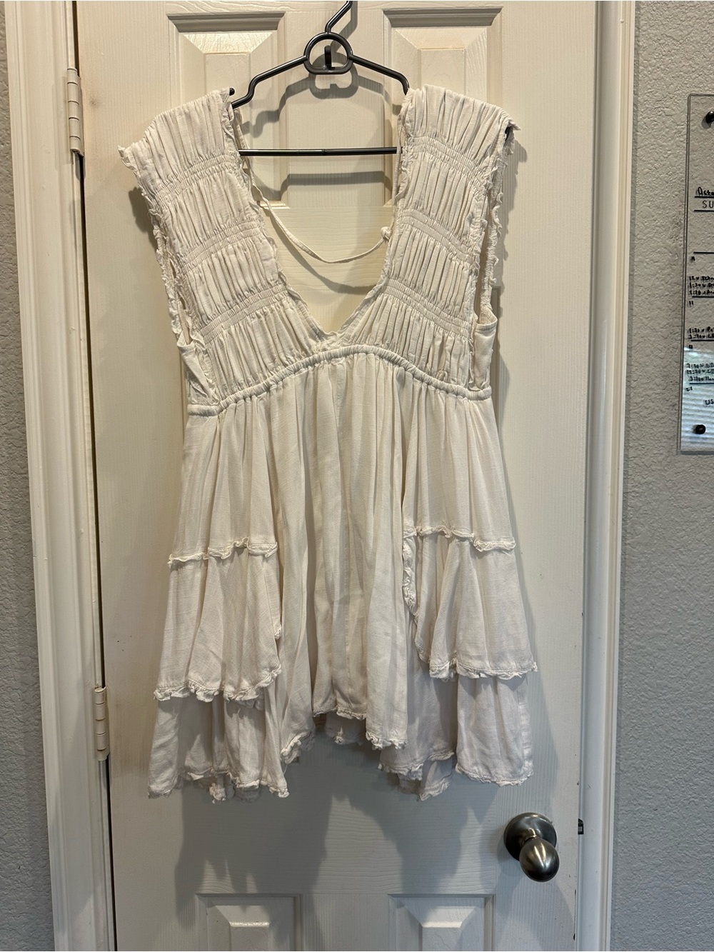 Boho White Tiered V-Neck Women's beach dress